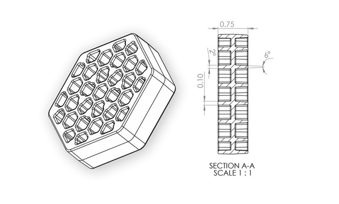 Technical drawing of the hexagonal Yummy Combs shape